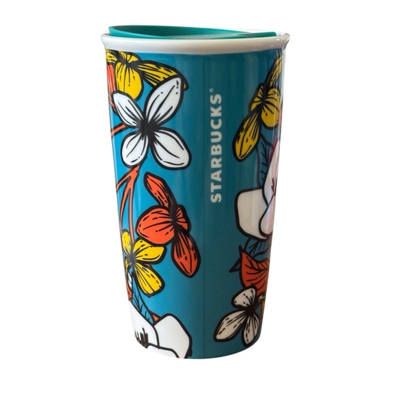 Starbucks Other - Starbucks Blue Poppy Flower Floral Ceramic Traveler Tumbler Coffee Mug 12 oz